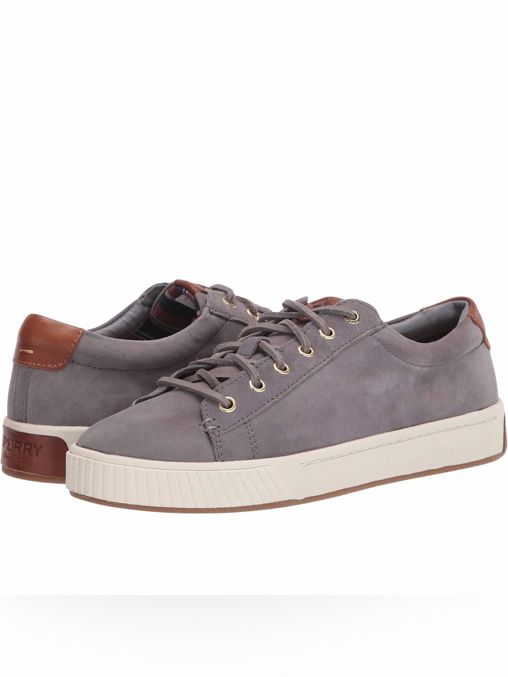 Sperry Gray Suede Low-Top Sneakers with Brown Heel Accent